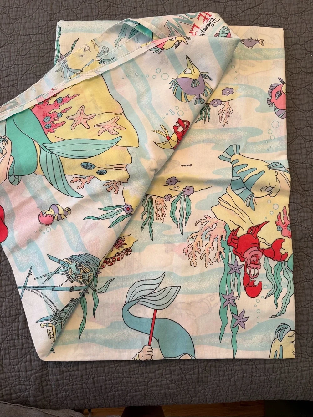 The Little Mermaid Ariel Print Cotton Fabric Top sheet for Twin bed 90’s vintage